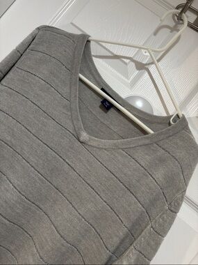 BASIC EDITIONS Gray Striped Sweater w/Sparkly Silver Stripes